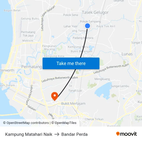 Kampung Matahari Naik to Bandar Perda map