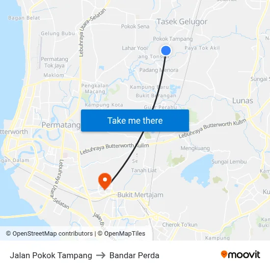 Jalan Pokok Tampang to Bandar Perda map