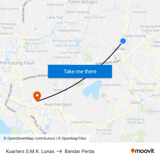Kuarters S.M.K. Lunas to Bandar Perda map