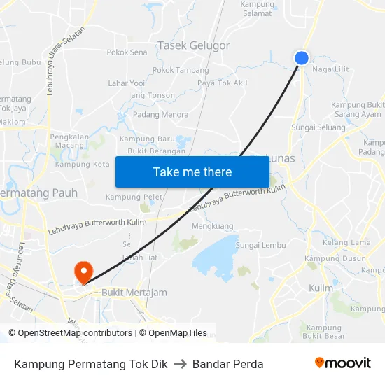Kampung Permatang Tok Dik to Bandar Perda map