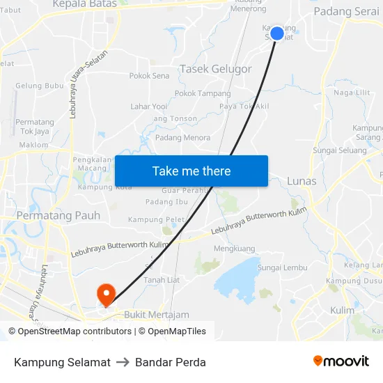 Kampung Selamat to Bandar Perda map