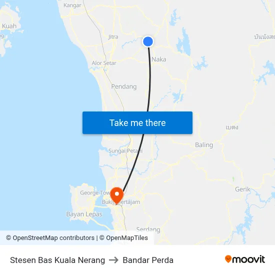 Stesen Bas Kuala Nerang to Bandar Perda map