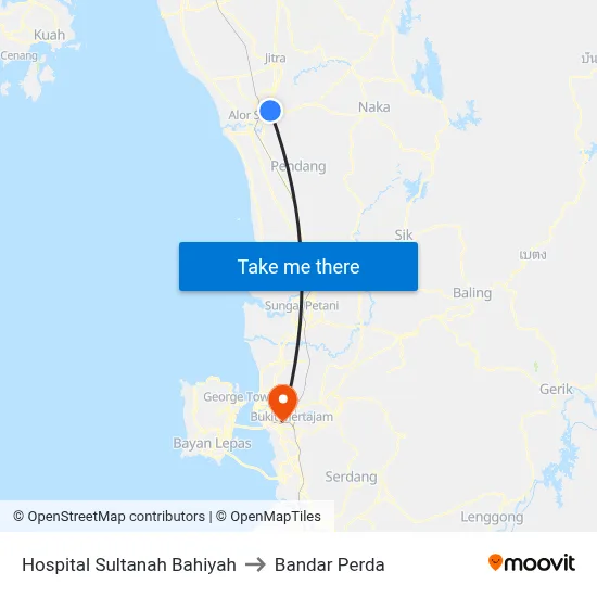 Hospital Sultanah Bahiyah to Bandar Perda map