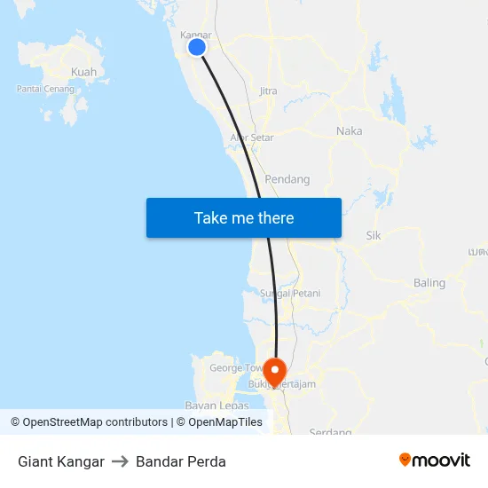 Giant Kangar to Bandar Perda map
