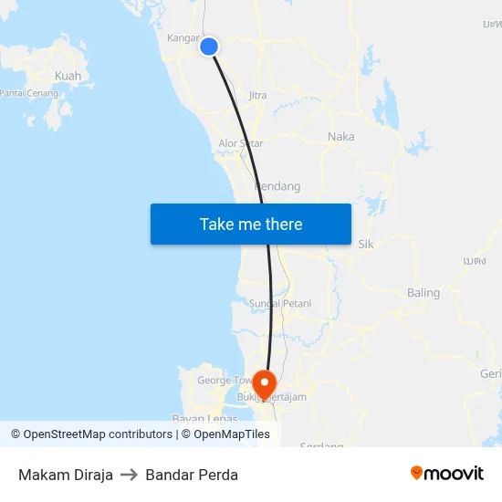 Makam Diraja to Bandar Perda map