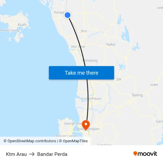 Ktm Arau to Bandar Perda map