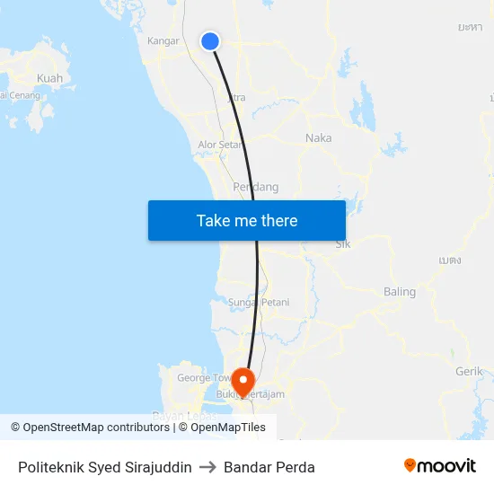 Politeknik Syed Sirajuddin to Bandar Perda map