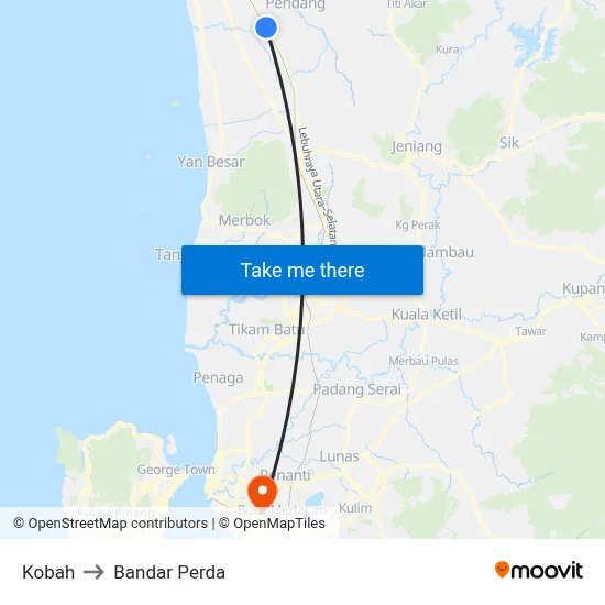 Kobah to Bandar Perda map
