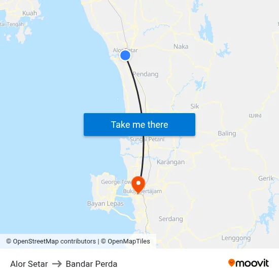 Alor Setar to Bandar Perda map