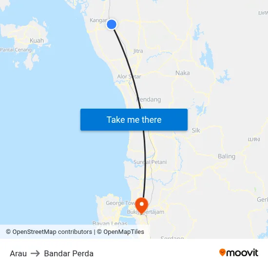Arau to Bandar Perda map