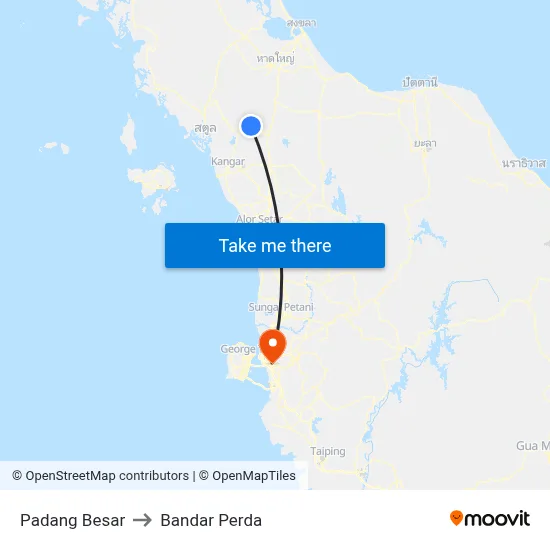 Padang Besar to Bandar Perda map