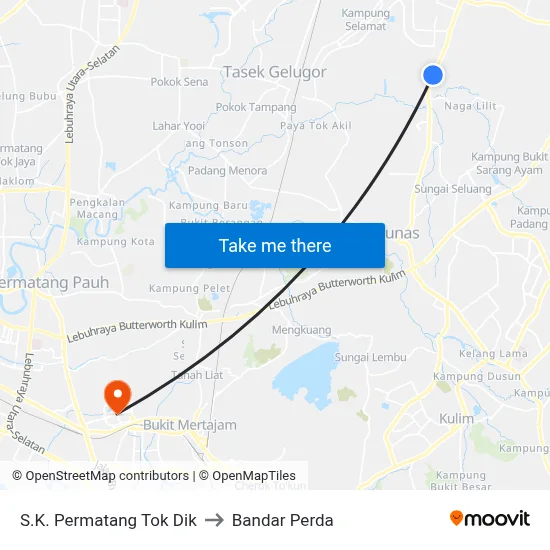 S.K. Permatang Tok Dik to Bandar Perda map