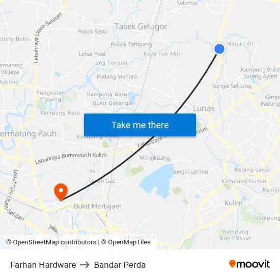 Farhan Hardware to Bandar Perda map