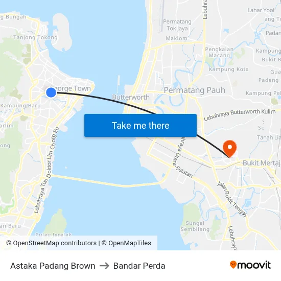 Astaka Padang Brown to Bandar Perda map