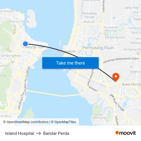 Island Hospital to Bandar Perda map