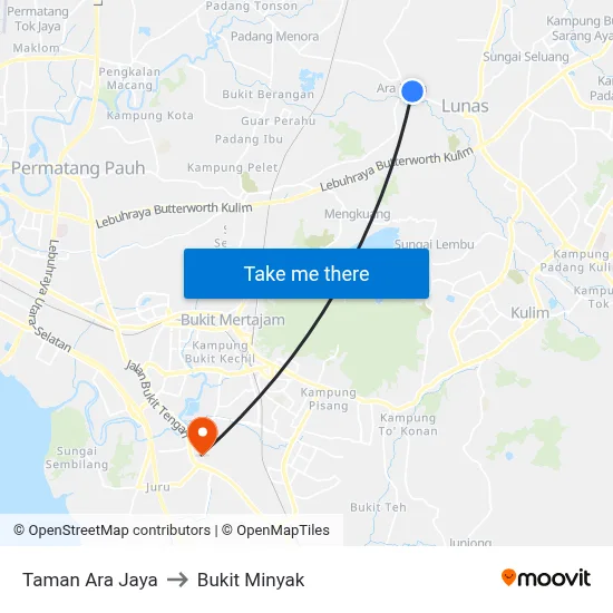 Taman Ara Jaya to Bukit Minyak map