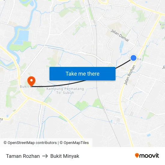 Taman Rozhan to Bukit Minyak map