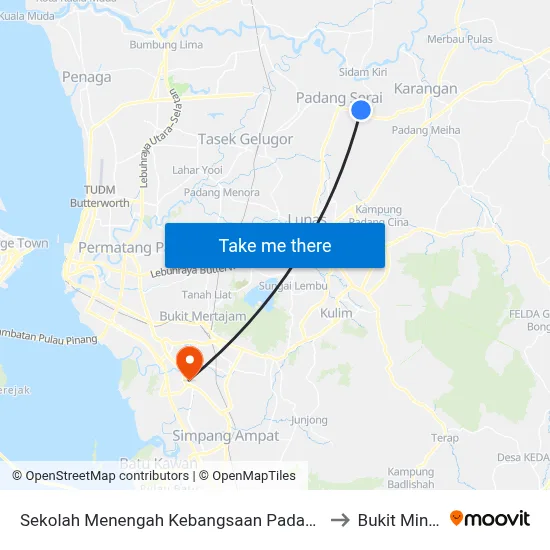 Sekolah Menengah Kebangsaan Padang Serai to Bukit Minyak map