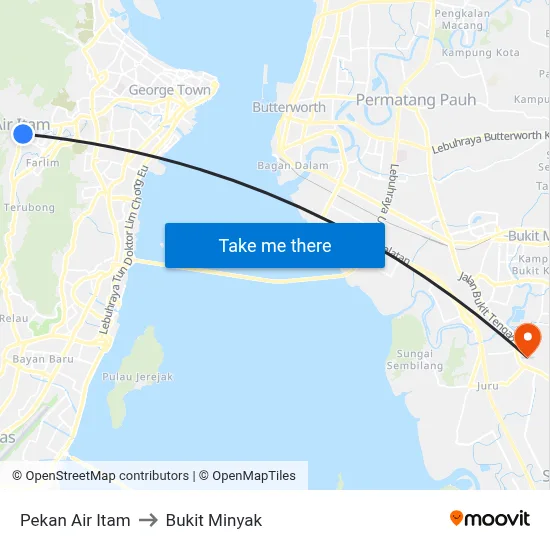Pekan Air Itam to Bukit Minyak map