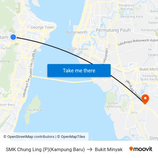 SMK Chung Ling (P)(Kampung Baru) to Bukit Minyak map