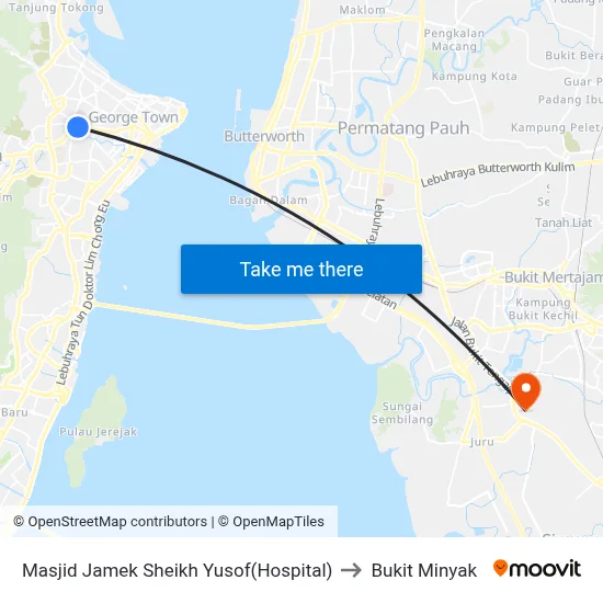 Masjid Jamek Sheikh Yusof(Hospital) to Bukit Minyak map