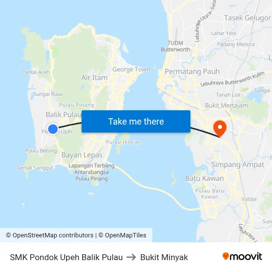 SMK Pondok Upeh Balik Pulau to Bukit Minyak map