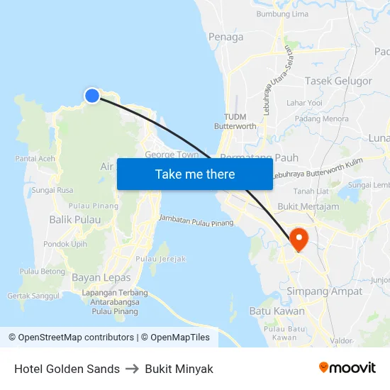 Hotel Golden Sands to Bukit Minyak map