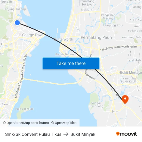 Smk/Sk Convent Pulau Tikus to Bukit Minyak map