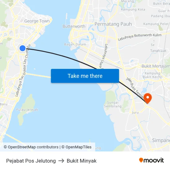 Pejabat Pos Jelutong to Bukit Minyak map