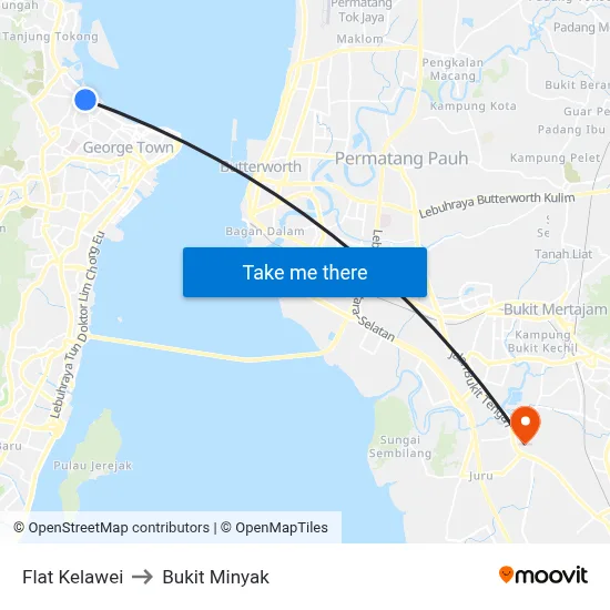Flat Kelawei to Bukit Minyak map