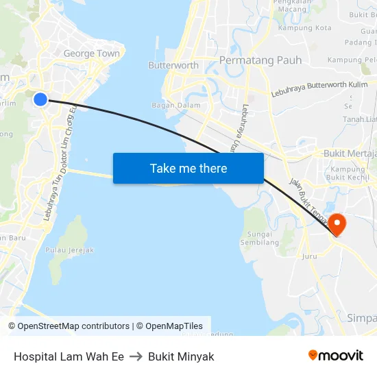 Hospital Lam Wah Ee to Bukit Minyak map
