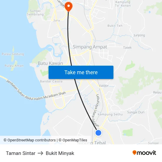 Taman Sintar to Bukit Minyak map