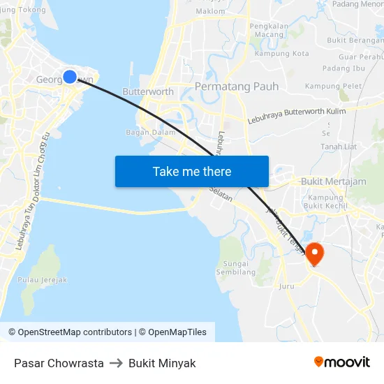 Pasar Chowrasta to Bukit Minyak map