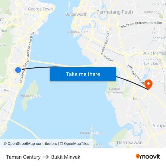 Taman Century to Bukit Minyak map
