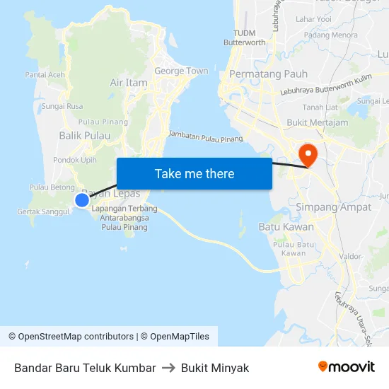 Bandar Baru Teluk Kumbar to Bukit Minyak map