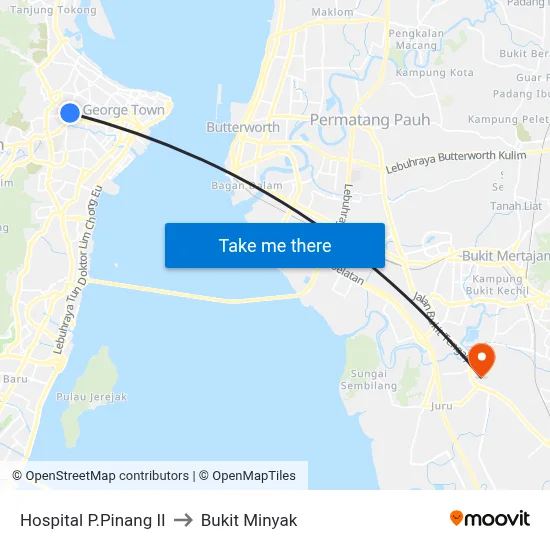 Hospital P.Pinang II to Bukit Minyak map