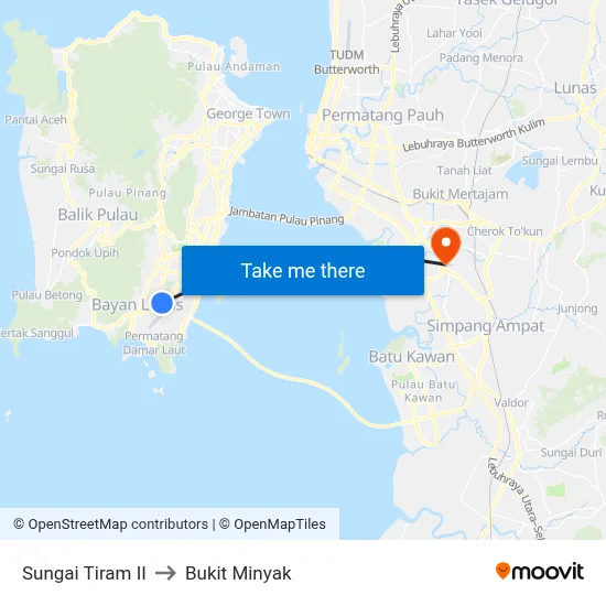 Sungai Tiram II to Bukit Minyak map