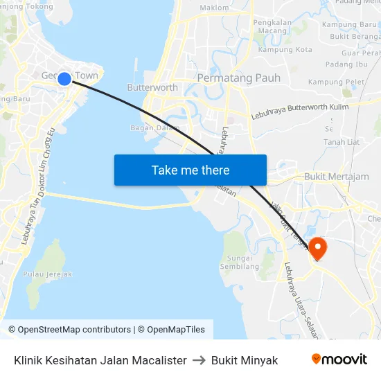 Klinik Kesihatan Jalan Macalister to Bukit Minyak map