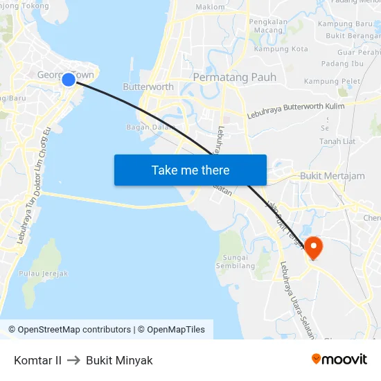 Komtar II to Bukit Minyak map