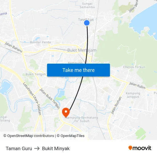Taman Guru to Bukit Minyak map