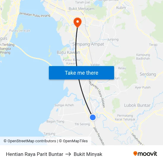 Hentian Raya Parit Buntar to Bukit Minyak map