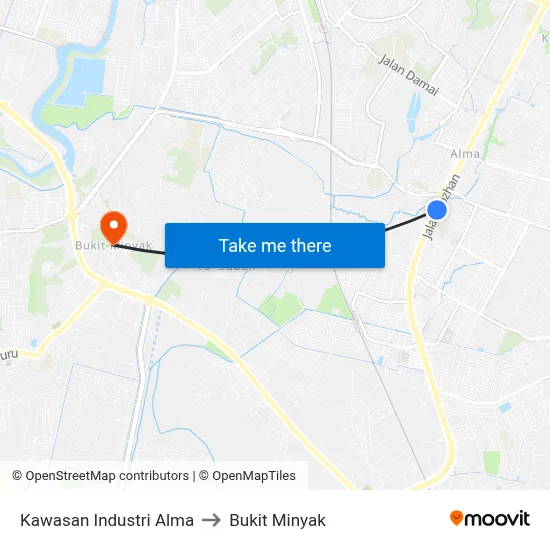 Kawasan Industri Alma to Bukit Minyak map