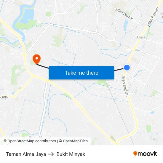 Taman Alma Jaya to Bukit Minyak map