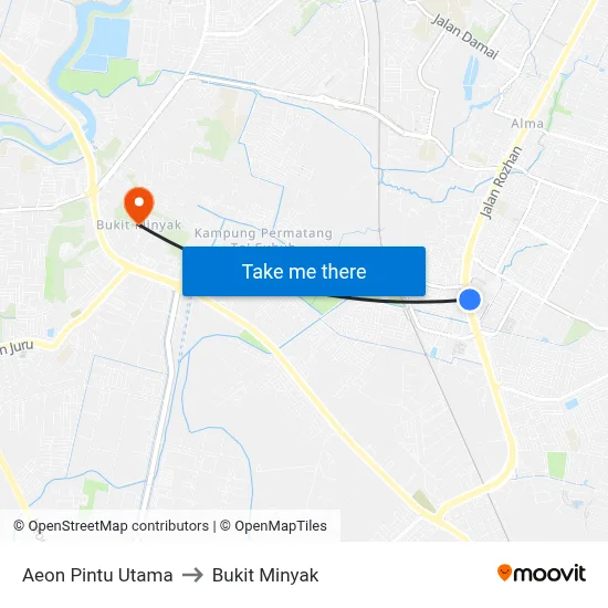 Aeon Pintu Utama to Bukit Minyak map