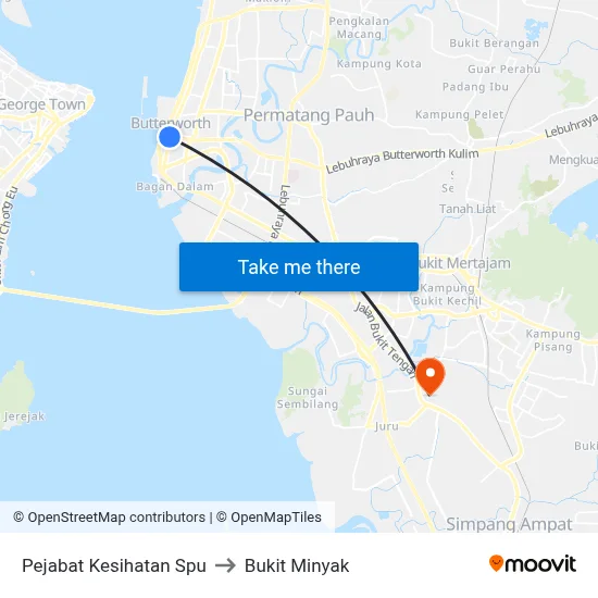 Pejabat Kesihatan Spu to Bukit Minyak map