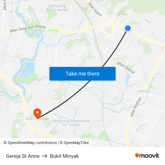 Gereja St Anne to Bukit Minyak map