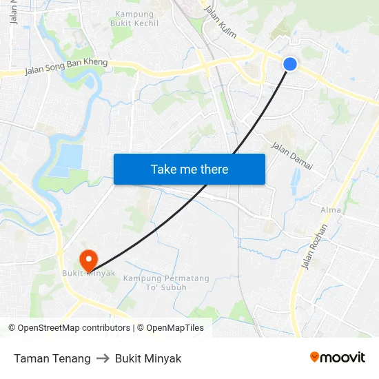 Taman Tenang to Bukit Minyak map