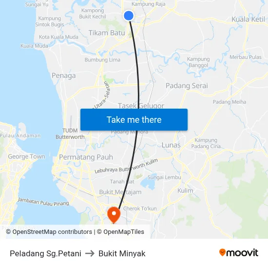 Peladang Sg.Petani to Bukit Minyak map