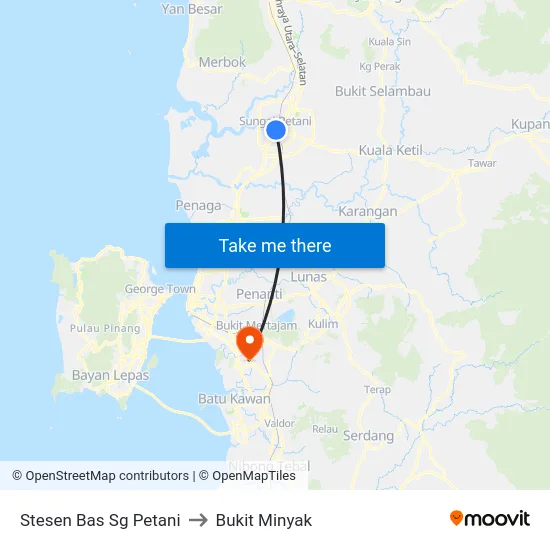 Stesen Bas Sg Petani to Bukit Minyak map