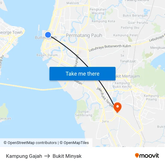 Kampung Gajah to Bukit Minyak map